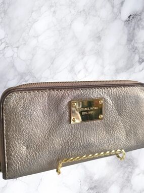 Michael Kors Pewter Metallic Pebbled Leather Large Zip Around Wallet